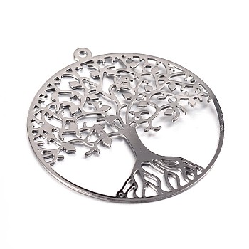 Filigree Tree of Life Brass Pendants, Gunmetal, 39x36x0.6mm, Hole: 2mm