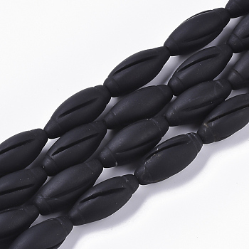 Natural Black Stone Beads Strands, Oval, 21x9mm, Hole: 1mm, about 21~22pcs/strand, 17.32~18.5 inch(44~47cm)