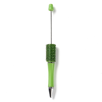 Plastic & Iron Beadable Pens, Ball-Point Pen, with Rhinestone, for DIY Personalized Pen with Jewelry Bead, Lawn Green, 145x14.5mm