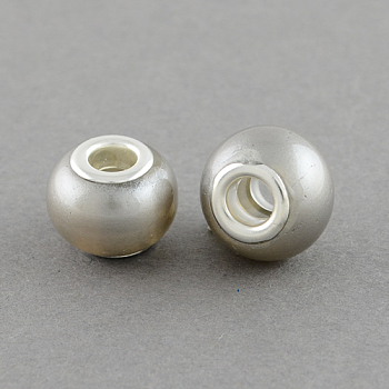 Spray Painted Glass European Beads, with Brass Silver Color Plated Cores, Large Hole Beads, Rondelle, Light Grey, 15x12mm, Hole: 5mm