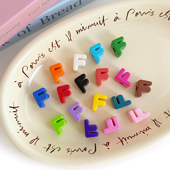 Opaque Acrylic European Beads, Large Hole Beads, Mixed Color, Letter F, 19.8~21x8.7~18.3x13.6~13.8mm, Hole: 6.3mm, 138~252pcs/500g