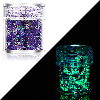 Luminous Nail Art Glitter Powder, Starry Sky Effect, Shiny Nail Decoration, Glow in the Dark, Indigo, 1~3mm
