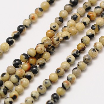 Natural Gemstone Dalmatian Jasper Round Beads Strands, 3mm, Hole: 0.8mm, about 126pcs/strand, 16 inch