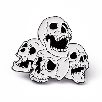 White Halloween Enamel Pin, Electrophoresis Black Alloy Brooch for Backpack Clothes, Skull Pattern, 27x31x2mm, Pin: 1.2mm