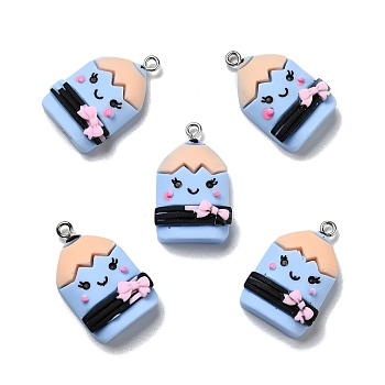 Opaque Resin Pendants, with Platinum Tone Iron Loops, Study Supplies, Pencil, Light Sky Blue, 28x17x9.5mm, Hole: 2mm