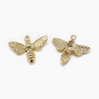 Brass Charms, Bee, Real 18K Gold Plated, 15x18x3mm, Hole: 1mm