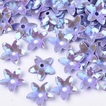 Ornament Accessories, PVC Plastic Paillette/Sequins Beads, AB Color Plated, Flower, Medium Purple, 12.5x12x3mm, Hole: 1.8mm, about 1600pcs/50g