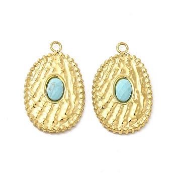 Natural Turquoise Pendants, Faceted Oval Charms, with Vacuum Plating Real 18K Gold Plated 201 Stainless Steel Findings, 23.5x15x3mm, Hole: 1.6mm