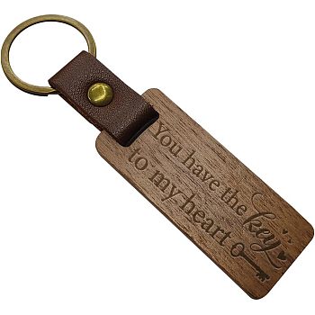 Walnut Wood Keychain, Key Chain Tags, Wood Photo Keychains for DIY Gift, with Alloy Key Ring, Key, 110~115x25~27mm