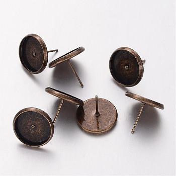 Antique Bronze Plated Brass Ear Stud Bezel Settings, Lead Free and Cadmium Free and Nickel Free, about 12mm long, 14mm wide, Tray: 12mm