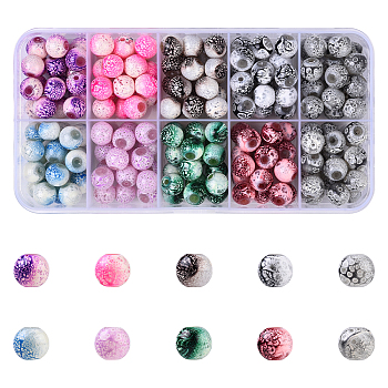 200Pcs 9 Colors Transparent Baking Paint Glass Beads, Round, Two Tone, Mixed Color, 7.5~8mm, Hole: 1.2mm