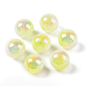 UV Plating Opaque Crackle Two-tone Acrylic Beads, Round, Yellow, 16mm, Hole: 2.7mm