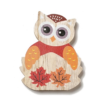 Autumn Single Face Printed Wood Cabochons, Owl, 116x94x12mm