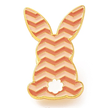 Alloy Enamel Brooches, Enamel Pin, with Butterfly Clutches, Rabbit with Wave Pattern, Golden, Orange Red, 30x19x9.5mm