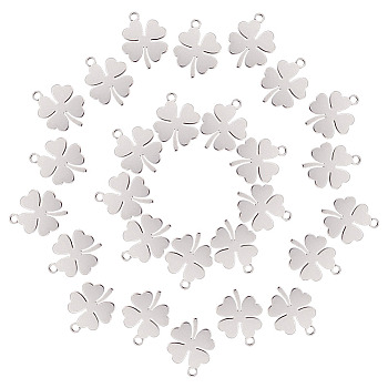 50Pcs 304 Stainless Steel Charms, Clover, Stainless Steel Color, 14.5x11.5x0.8mm, Hole: 1.5mm