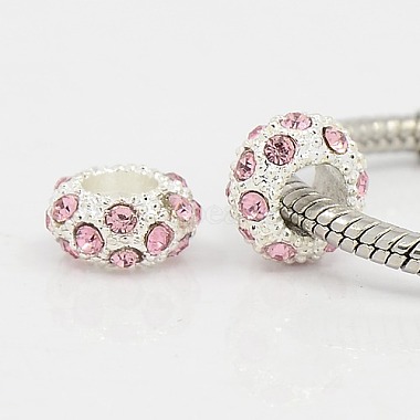 11mm Pink Rondelle Alloy + Glass Rhinestone Beads