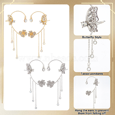 4Pcs 4 Style Butterfly & Flower Crystal Rhinestone Climber Wrap Around Earrings(EJEW-AN0001-01)-3