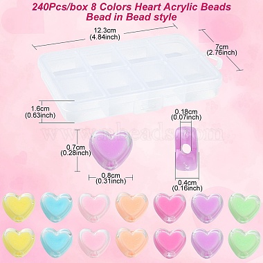 240pcs 8 couleurs de perles acryliques en forme de cœur(TACR-YW0001-92)-2