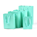 10Pcs 5 Sizes Kraft Paper Gift Shopping Bags Set, with Handle, Rectangle, Turquoise, 12~18x5.7~10x16~28cm, 2pcs/size(AJEW-T013-10C)