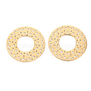 304 Stainless Steel Filigree Joiners Links, Laser Cut, Flat Round, Real 14K Gold Plated, 28x0.5mm, Hole: 1mm(STAS-S116-179G)
