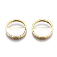 316 Surgical Stainless Steel Charms, with Shell, Flat Round, Real 14K Gold Plated, 12x1.5mm, Hole: 10x4.5mm(STAS-S116-321G)