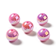UV Plating Rainbow Iridescent Acrylic Beads, Round, Hot Pink, 15~15.5x15.5~16mm, Hole: 2.7mm(PACR-D070-01N)