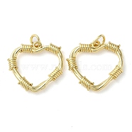 Eco-Friendly Rack Plating Brass Pendants, with Jump Ring, Long-Lasting Plated, Lead Free & Cadmium Free, Heart Charms, Real 18K Gold Plated, 19.5x20.5x3mm, Hole: 3mm(KK-A201-03G)