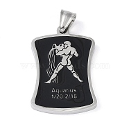 304 Stainless Steel Pendants, with Enamel, Stainless Steel Color, Rectangle with Constellation, Aquarius, 39x26x3mm, Hole: 7x3mm(STAS-O008-01A)
