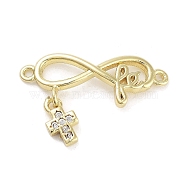 Rack Plating Brass Micro Pave Clear Cubic Zirconia Infinity with Cross Links Connector, Long-Lasting Plated, Lead Free & Cadmium Free, Real 18K Gold Plated, 9.5x24.5x2mm, Hole: 1.2mm(KK-Z064-31G)