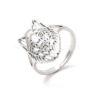 304 Stainless Steel Finger Rings, Hollow Wolf Head Adjustable Ring for Women, Stainless Steel Color, Inner Diameter: 16.5mm(RJEW-L107-017P)