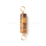 Natural Tiger Eye Connector Charms, with Light Gold Tone Eco-Friendly Brass Wire Double Loops, Column, 23~24x4mm, Hole: 2~2.5mm(PALLOY-JF01565-03)