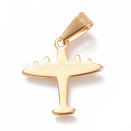 304 Stainless Steel Pendants, Large Hole Pendants, Airplane, Golden, 20.5x19.5x1mm, Hole: 8x3mm(X-STAS-D019-06G)