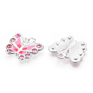 Alloy Enamel Pendants, with Rhinestones, Butterfly Charms, Pearl Pink, 21x22x3.7mm, Hole: 2.5mm(FIND-WH0417-27F)