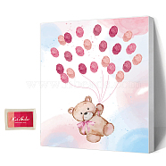 Canvas Fingerprint Painting, with Wood Frame and 1 Box Four Color Printing Mud and 2Pcs Traceless Nail, Bear Pattern, 24.5x19.5cm(DIY-WH0466-005)