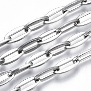 304 Stainless Steel Link Chains, with Spool, Unwelded, Nickel Free, Oval, Stainless Steel Color, 13.5x6.5x1.3mm, about 32.8 Feet(10m)/roll(CHS-T003-19P-NF)