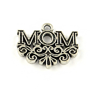 Mother's Day Theme, Word Mom Tibetan Style Alloy Pendant Enamel Settings, Cadmium Free & Lead Free, Antique Silver, 17x20x2mm, Hole: 1.5mm, about 516pcs/860g(TIBEP-S293-063AS-LF)