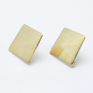 Brass Drawbench Stud Earring Findings, with Loop, Long-Lasting Plated, Real 18K Gold Plated, Nickel Free, Rhombus, 26x25.5x1mm, Hole: 2mm, Pin: 0.8mm(KK-F728-13G-NF)