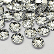 Taiwan Acrylic Rhinestone Buttons, Faceted, 2-Hole, Disc, White, 13x4.5mm, Hole: 1mm(BUTT-F022-13mm-02)