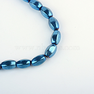 Electroplate Non-magnetic Synthetic Hematite Round Bead Strands, Blue Plated, 7.5~8x12.5~13mm, Hole: 1mm, about 34pcs/strand, 15.7 inch(G-S203-14B)