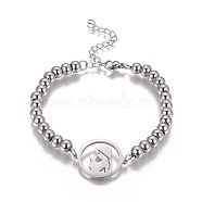 304 Stainless Steel Beaded Bracelets, with Lobster Claw Clasps and Links, Girl, 304 Stainless Steel Color, 6-7/8 inch~7-1/8 inch(17.3~18cm)(BJEW-I274-44S)