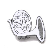 French Horn Enamel Pin, Musical Instruments Alloy Badge for Backpack Clothes, Gunmetal, White, 24.5x28x1.5mm(JEWB-E012-03B)