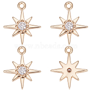 Brass Cubic Zirconia Charms, Star, Nickel Free, Real 18K Gold Plated, 10.5x8.5x2mm, Hole: 1mm, about 20pcs/box(KK-BBC0005-22)