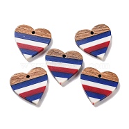 Independence Day Opaque Striped Resin & Walnut Wood Pendants, Geometric Charms, Heart, 24.2x25x3.5mm, Hole: 2mm(RESI-U010-02V)