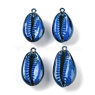 Spray Painted Natural Cowrie Shell Pendants, Shell Shape Charms, Royal Blue, 22.5~24x12~14.5x9~11mm, Hole: 1.8mm(SHEL-K006-49B)