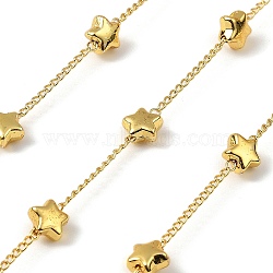 Brass Link Chains, with ABS Imitation Pearl & Glass, Unwelded, with Spool, Star, Real 18K Gold Plated, 6x6x3mm, about 32.81 Feet(10m)/Roll(CHC-K016-04G-01)