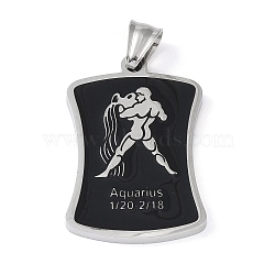 304 Stainless Steel Pendants, with Enamel, Stainless Steel Color, Rectangle with Constellation, Aquarius, 39x26x3mm, Hole: 7x3mm(STAS-O008-01A)