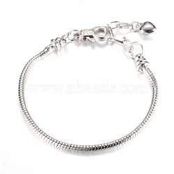 Brass European Style Bracelet Jewelry Making, with Lobster Claw Clasps and Iron End Chains, Platinum, 6-3/4 inch(170mm)x3mm(X-KK-S756-17cm-01P)