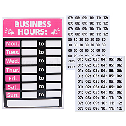 PVC Business Hours Sign Stickers, Rewritable Closed Open Sign Hours Stickers, for Retail Shop, Boutique, Hot Pink, 305~480x190~205x0.3~0.4mm(DIY-GF0008-69B)