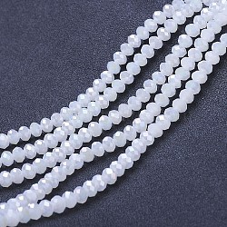 Electroplate Glass Beads Strands, Imitation Jade Beads, AB Color Plated, Faceted, Rondelle, Snow, 4x3mm, Hole: 0.4mm, about 113~115pcs/strand, 16.14~16.34 inch(41~41.5cm)(EGLA-A044-J4mm-B05)