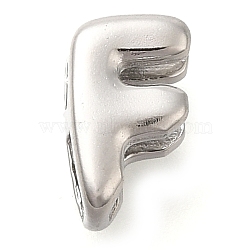 304 Stainless Steel Slide Charms, Stainless Steel Color, Letter F, 8.5x5.5x4.5mm, Hole: 3.5x1.5mm(STAS-B075-37P-F)